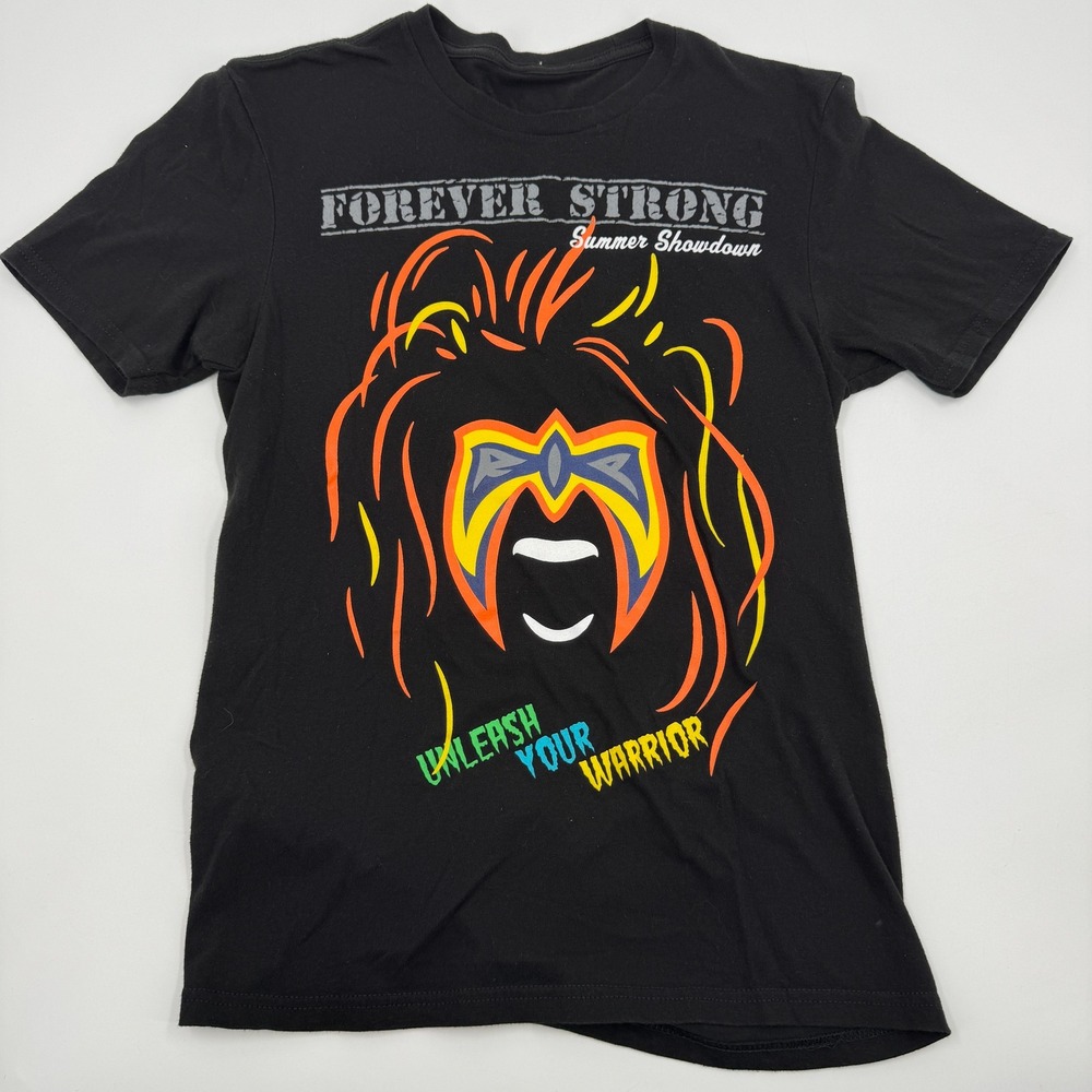 WWE Ultimate Warrior Graphic T-Shirt Men S Black Forever Strong Summer Showdown